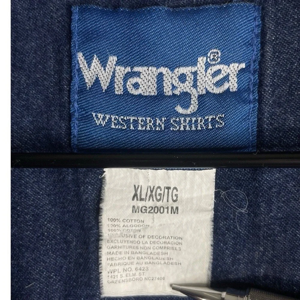 Wrangler Western‎ Shirt Mens XL Blue Plaid Pearl Snap Long Sleeve MG2001M